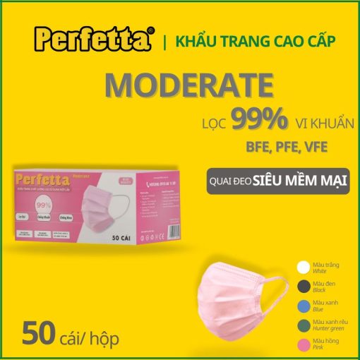 Khẩu Trang Y Tế Màu Hồng Perfetta Moderate