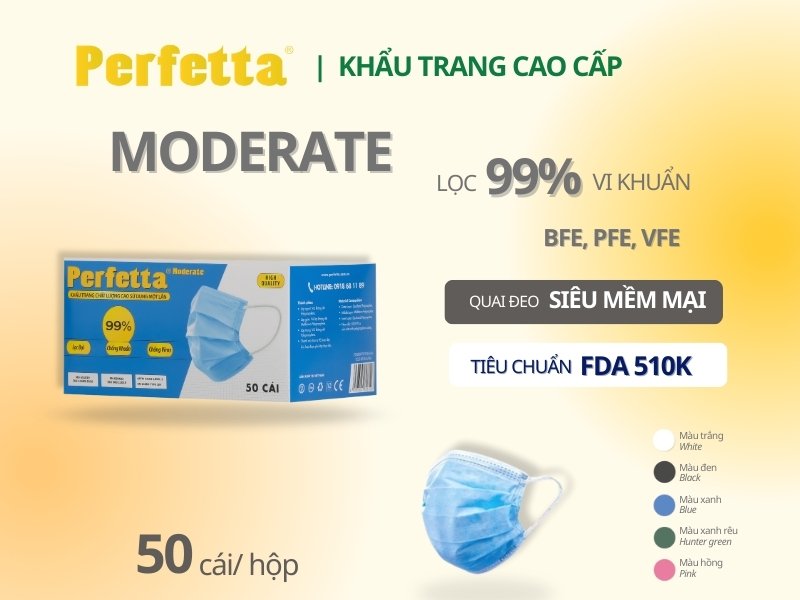 Khẩu Trang Y Tế Màu Xanh Perfetta Moderate