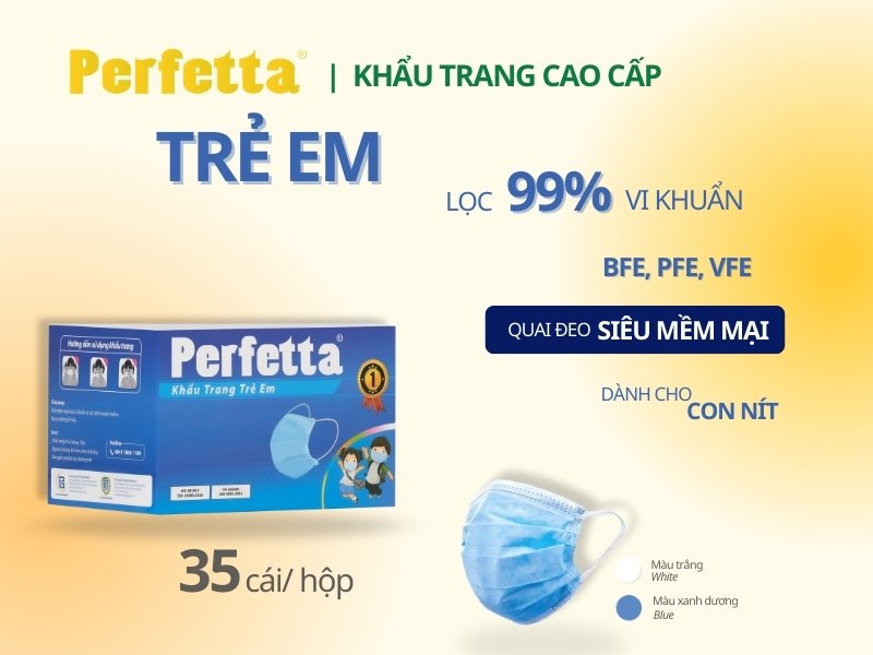 Khẩu Trang Y Tế Trẻ Em Màu Xanh Perfetta Children